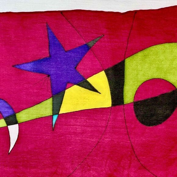 Hand painted red silk chiffon abstract modernist scarf 12” x 68” - Picture 3 of 7